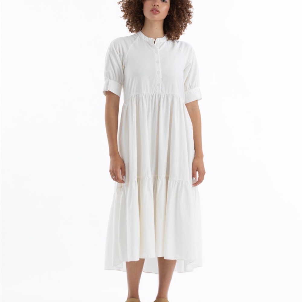 Ali Golden Raglan Tiered White Dress in Bone - Picture 2 of 5